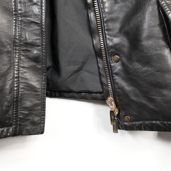 Longhi Black Leather Collared Cargo Utility Moto Biker Jacket Men's 46 Small - Picture 6 of 16